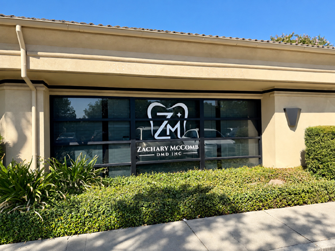 office window with logo